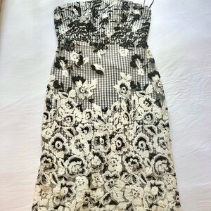 Sam Edelman Embroidered Floral Gingham Lace Overlay Strapless Midi Dress 4